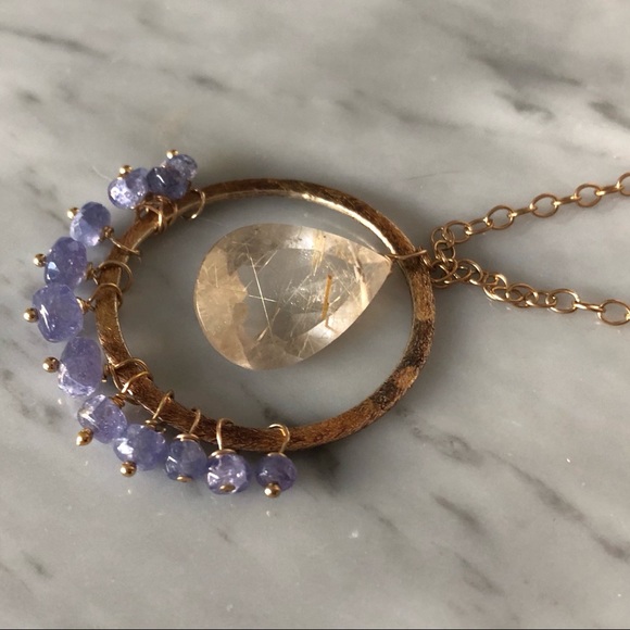 Natural Golden Rutilated Quartz Tanzanite Necklace - Picture 4 of 8